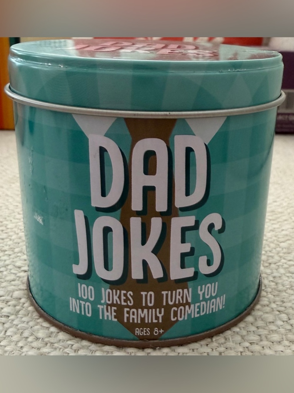 Dad Jokes Tin/Novelty Joke Canister/100 jokes on 50 cards/like new
